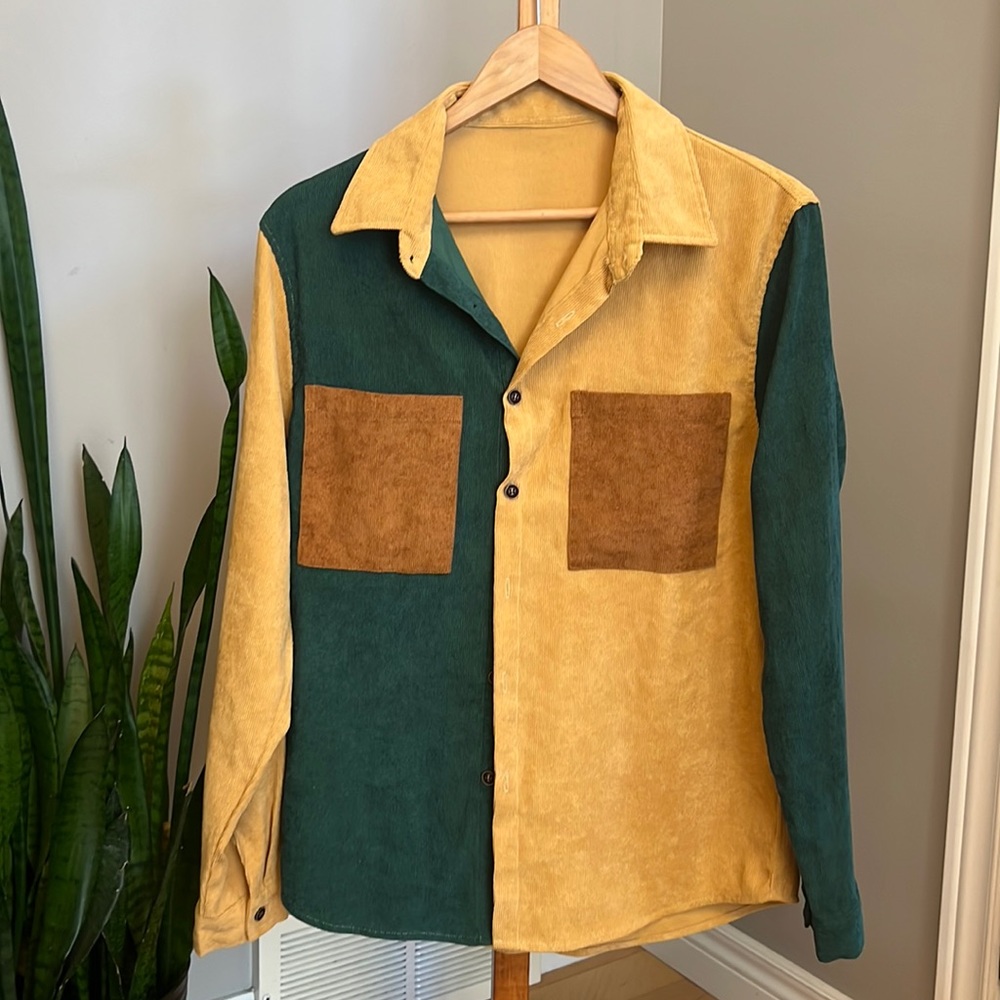 Multicoloured corduroy button down long sleeve shirt